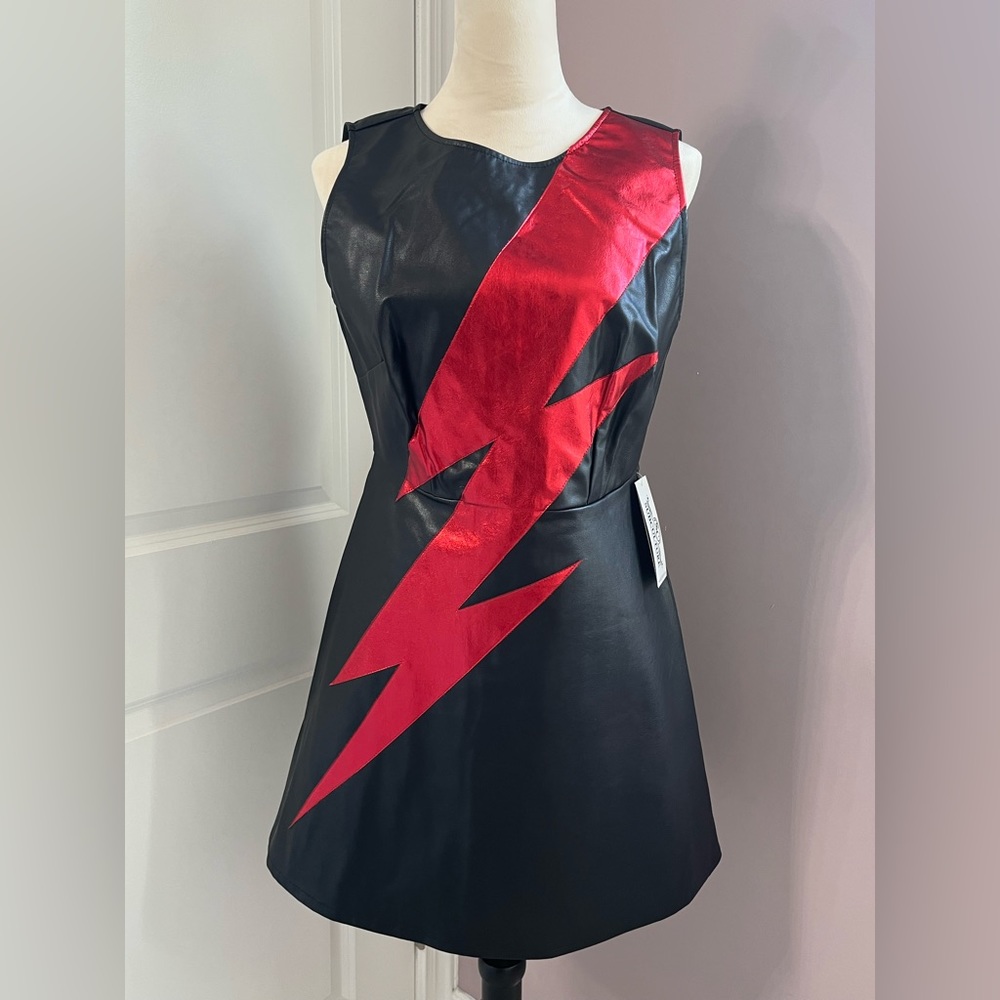 Jawbreaker Large Black Faux Leather Sleeveless Dress with Metallic Print
